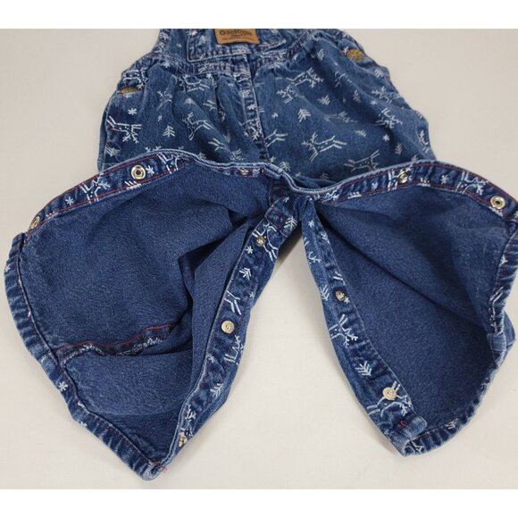 Vintage Oshkosh Vestbak Denim Overalls Size 12M Christmas Trees Reindeer Snow - Picture 6 of 13